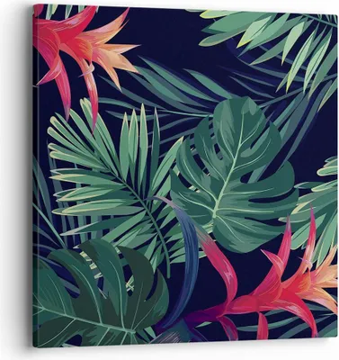 Produktbild von Bild auf Leinwand - Leinwandbild - Einteilig - Exotisch Blumen Blätter - 40x40cm - Wand Bild - Wanddeko - Wandbilder - Leinwanddruck - Bilder - Wanddekoration - Leinwand bilder - AC40x40-4308