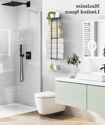 Immagine prodotto di organizzatore per asciugamani da bagno a 2 livelli - Portasciugamani a parete da 80 cm con ganci - Nero
