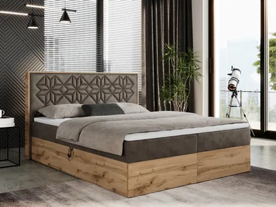 Produktbild von Boxspringbett 200x200 mit Bettkasten, Polsterbett 200x200 mit Matratze H3, Boxspringbett 200x200 mit Kopfteil, Boxspringbett mit Massivholz - Nessi - Braun Velvet - H3