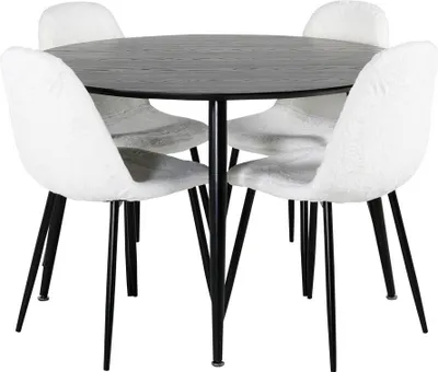 Image de DippØ115BLBL ensemble table, table noir et 4 Polar Fluff chaises Teddy blanc.