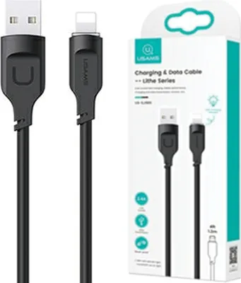 Image de Usams Lightning Cable 2.4 A 1.2 M Fast Charging Lithe Series Black/Black Sj565Usb01 (Us-Sj565)