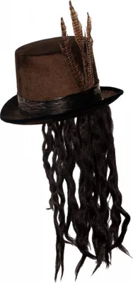 Produktbild von Voodoo Hut mit Dreadlocks & Federn als Kostümzubehör