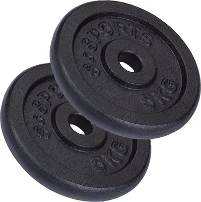 Produktbild von ScSPORTS® Hantelscheiben - Set 10kg (2x5kg), 30/31mm Bohrung, Gusseisen, Schwarz - Hantelscheiben-Set, Gewichtsscheiben, Hantelgewichte, Fitness Scheiben, Gewichte für Hantel, Langhantel