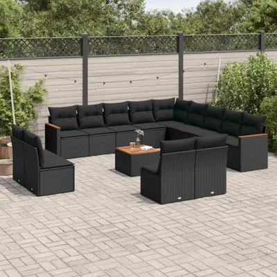 Produktbild von Design 14-tlg. Garten-Sofagarnitur mit Kissen Schwarz Poly Rattan, Gartenmöbel-Sets 2024 Neu