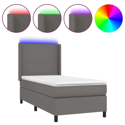 Produktbild von vidaXL Boxspringbett mit Matratze & LED Grau 80x200 cm Kunstleder