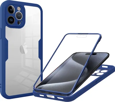 Produktbild von iPhone 15 Pro Max Schutzhülle, Eingebautem Displayschutz 360 Grad Komplettschutz Handyhülle für iPhone 15 Pro Max Blau