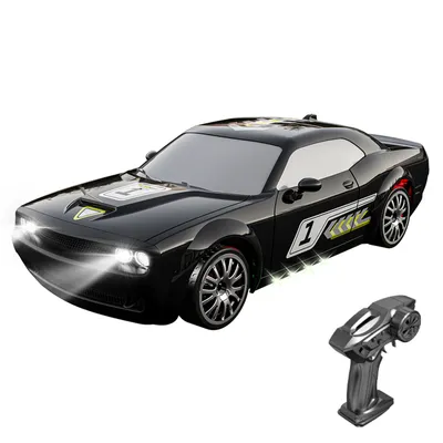 Zdjęcie produktu dla zdalnie sterowany driftowóz 1/20, 2,4 GHz, w pełni proporcjonalny zdalnie sterowany samochód, wyścigowy driftowóz 4WD, zabawka z fajnymi światłami, opony do driftu, wymienne opony wyścigowe, czarny, 1 bateria