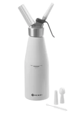 Image de Distributeur de crème Kitchen Line aluminium blanc, tête de distribution en aluminium Convient aux petites et moyennes entreprises Avec set de 2 douilles et brosse de nettoyage Ne convient pas pour les sauces chaudes Idéal pour servir la crème fouettée avant le repas