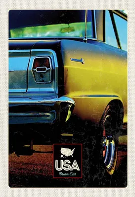 Produktbild von vianmo Holzschild 30x20 cm Amerika Oldtimer USA gelb Bildmotiv Reisemotiv