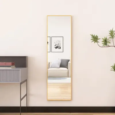 Zdjęcie produktu dla Lustro pełnopostaciowe – lustro stojące/ścienne – 180 x 80 cm – regulowana podstawa – do montażu na ścianie – aluminiowa rama – złote