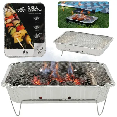 Produktbild von Einweggrill mit Briketts, für Ausflüge und Picknicks, 31 × 24 × 5 cm