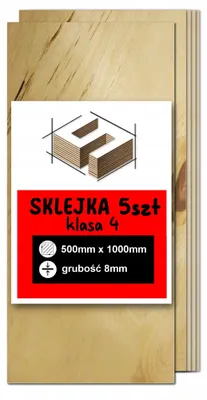 Immagine prodotto di Compensato di betulla per incisione laser, 8 mm, 500 x 1000 mm, 5 pannelli, qualità 4/4