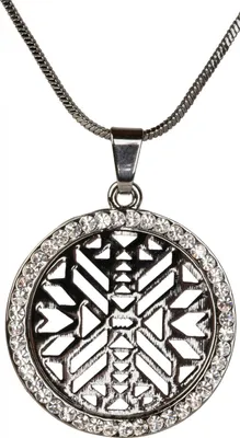 Produktbild von styleBREAKER Halskette mit rundem Ethno Muster Anhänger besetzt mit Strass, Schlangenkette, Karabiner Verschluss, Damen 05030021