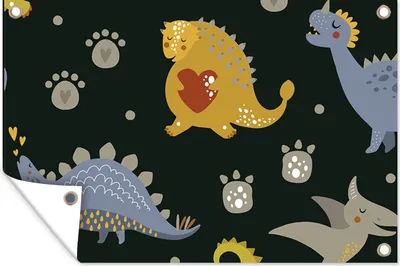 Produktbild von MuchoWow® 90x60 cm Outdoor-Poster Gartendeko Sichtschutz Garten Poster für den Garten  Dino - Kinder - Schnittmuster - Jungen - Mädchen - Dinosaurier
