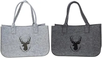 Produktbild von 2 Stück Filztaschen Hirschmotiv 45cm Einkaufstasche Shopper Aufbewahrungstasche