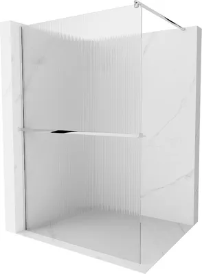 Produktbild von Mexen Kioto+ Duschwand mit Ablage und Reling 100 x 200 cm, gestreift 8 mm, chrom - 800-100-121-01-09