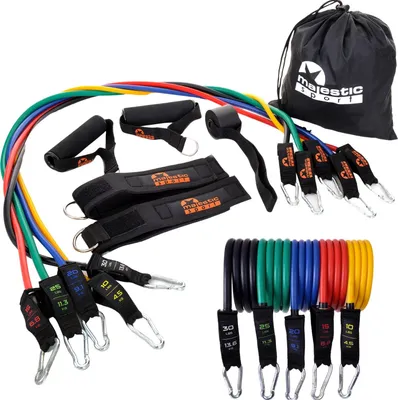 Produktbild von Majestic Sport Widerstandsbänder krafttraining Set 5er, Übungsverlängerungen, Übungsgummibänder mit Griffen für das Widerstandstraining, Fitnessbänder