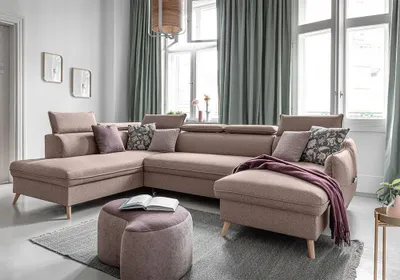Produktbild von MIUFORM Sweet Harmony - Ecksofa mit Bettfunktion und Bettkasten U-FORM LINKS - 321x208cm - Beige - Sofa Schlafsofa Couch