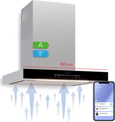 Zdjęcie produktu dla KlarsteinAlinea 60 Smart, okap kuchenny przyścienny, kominowy, 60 cm, Wi-Fi, A++, 500 m³/h, panel dotykowy