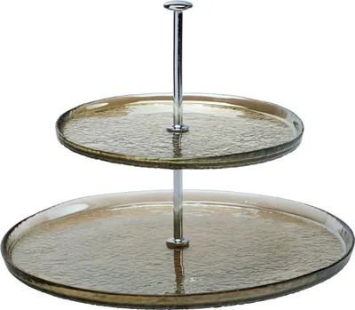 Produktbild von Etagere - Ø 28 cm - Braun - Glasteller - Edelstahl - 2 Etagen