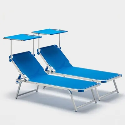 Produktbild von 2er Set Aluminium Sonnenliegen mit Sonnendach Nettuno - Blau