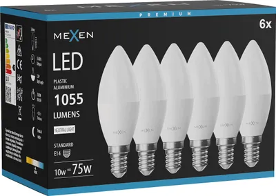 Obrázek produktu pro Mexen Nova 6x LED žárovka E14, C37, 10W, Neutrální - 4000K, 1055 lm - L102-E14-1040-01x06