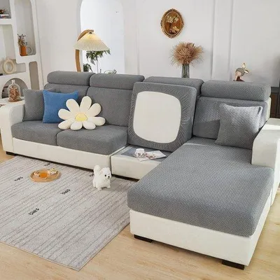 Produktbild von Famanu Stretch-Sofaüberzug für L-förmige Chaiselongue - universell, elastisch, rutschfest