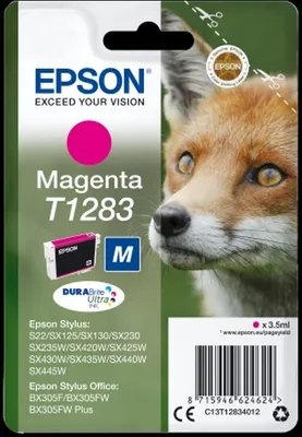 Produktbild von Epson Fox Singlepack Magenta T1283 DURABrite Ultra Ink, Magenta, Tinte auf Pigmentbasis, 1 Stück(e)