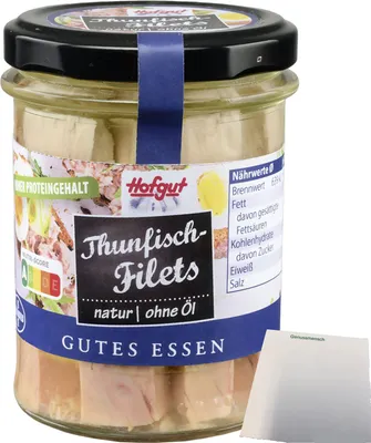 Produktbild von Hofgut Thunfisch Filets Wasser (200g Glas) + usy Block