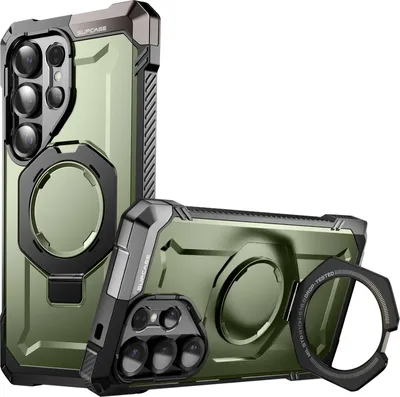 Produktbild von Supcase, Hülle für Samsung S25 Ultra, stoßfest, MagSafe-Ring und Video-Stütze, Dunkelgrün