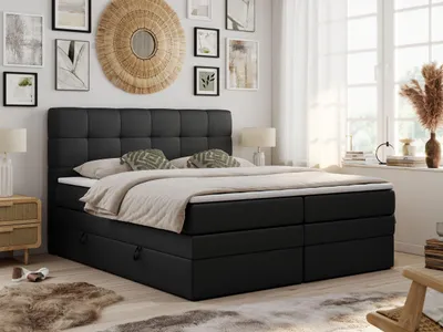 Obrázek produktu pro Kontinentální manželská postel LUKA KING s úložným prostorem - 200x200 cm - Multipocket H3 + Pocket | Černá - Topper T25