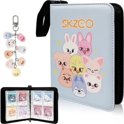 Immagine prodotto di Custodia per fotocard Kpop, modello Stray Kids, con portachiavi Skzoo. Album per collezionare fotocard Kpop, modello Stray Kids, con 400 tasche. Articoli Kpop, ideali come regalo