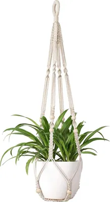 Produktbild von Blumenampel Makramee Pflanzenhalter Makramee Hänger Baumwolle Pflanzhänger Blumenhänger Topfhänger Blumentopfhänger 105cm, 4 Beine Creamy white