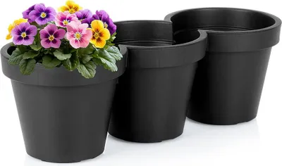 Produktbild von Vilde | Kräutertopf - 39,5 cm - Wetterfest - Kunststoff - Dreifacher Pflanztopf Schwarz