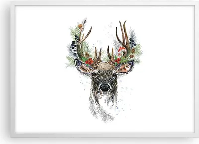 Produktbild von Gerahmtes Poster - Weißer Rahmen - Surrealismus Hirsch Boho - 70x50 cm - Wand Bild - Wanddeko - Wandbilder - Kunstposter - Wandposter - Bilderrahmen - Bilder - Kunstdruck - P2WAA70x50-4486