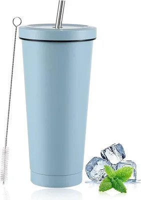 Zdjęcie produktu dla Termosy do kawy o pojemności 750 ml z pokrywką i słomką – kubki termiczne ze stali nierdzewnej z podwójnymi ściankami