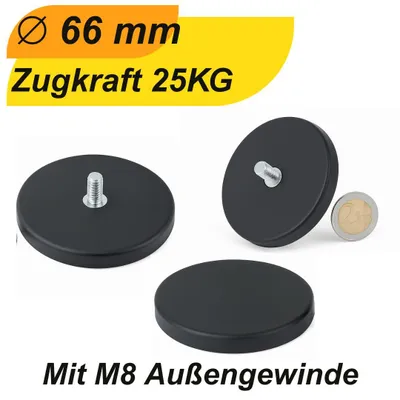 Produktbild von Gummitopfmagnet Ø66 mm mit M8 Innengewinde – starker Neodym-Magnet mit Schutzbeschichtung-2 Stück