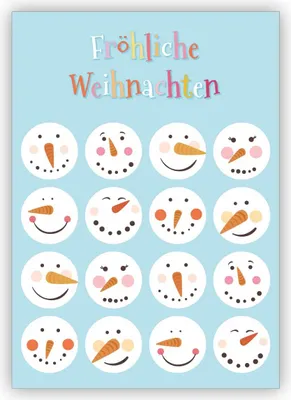Produktbild von Lustige Weihnachtskarte mit komischen Schneemann Gesichtern: Fröhliche Weihnachten