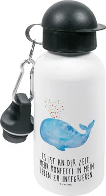 Produktbild von Mr. & Mrs. Panda Trinkflasche Wal Konfetti - Weiß - Geschenk, Diät, Kindergarten, Wasserflasche, Trennung, Meer, Geburtstag, Kinder, Trinkbehälter, Abnehmen, Sportflasche