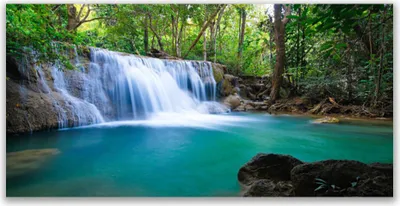 Produktbild von Glasbilder 120x60 Wandbild Druck auf Glas Wasserfall See Wald Natur
