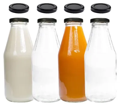 Zdjęcie produktu dla Zestaw 4 szklanych butelek o pojemności 500 ml z zakrętkami i etykietami