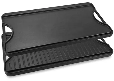 Image de Plaque de cuisson 50,8 x 26,5 cm, en fonte, avec revêtement antiadhésif, réversible, pour barbecue
