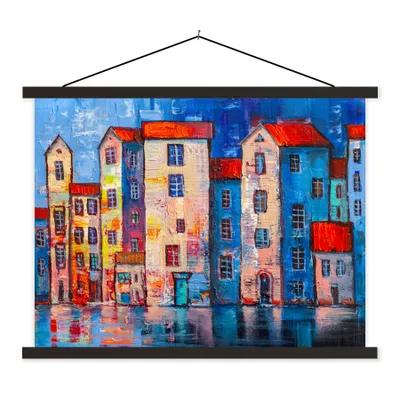 Produktbild von MuchoWow® Textilposter Gemälde - Ölfarbe - Haus - Wasser 150x113 cm mit holzfarbenen Rahmen - Poster