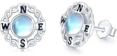 Produktbild von Ohrstecker 925 Sterling Silber Mondstein Kompass Hypoallergen für Damen Mädchen