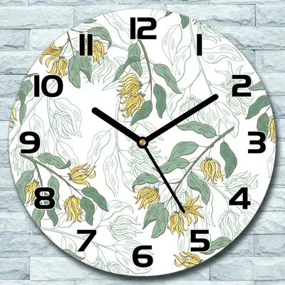 Produktbild von Wanduhr aus Glas Rund fi 30 Canaga Blatt Blumen Quarz Deko Wohnzimmer Büro
