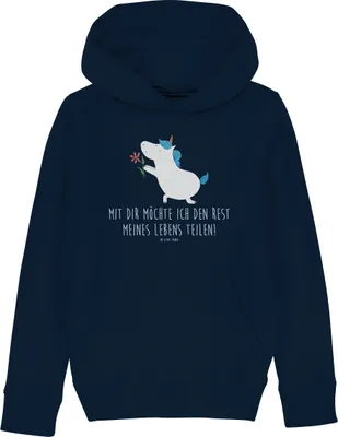 Produktbild von Mr. & Mrs. Panda Kinderpullover Einhorn Blume 12-14 Jahre (152/164) - French Navy - Geschenk, Einhörner, Kapuzenpulli, Hoodie, Sweatshirt, Pullover, Sweater, Antrag