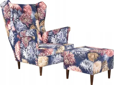 Produktbild von Family Meble Ohrensessel mit Hocker Print Relaxsessel Skandinavisch Bequemer Sessel Loungesessel Fernsehsessel Wohnzimmer Schlafzimmer Büro (FLOWER 2)