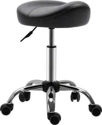 Produktbild von Salonhocker Sattelhocker höhenverstellbar, Rollhocker Tattoohocker, PolyurethanKunstleder gepolstert, Schwarz | 55–71 cm | bis 120 kg | 360° drehbar