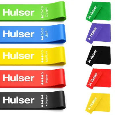 Produktbild von Hulser Widerstandsband Set 10-teilig – 2 bis 27 kg – Lang & Mini: 30 und 200 cm – Fitness Widerstandsbänder – Booty Band – Stretchband – Pilates Band