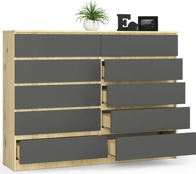 Produktbild von BDW Kommode, 10 Schubladen, viel Stauraum Wohnzimmer, Eiche Artisan / Graphit